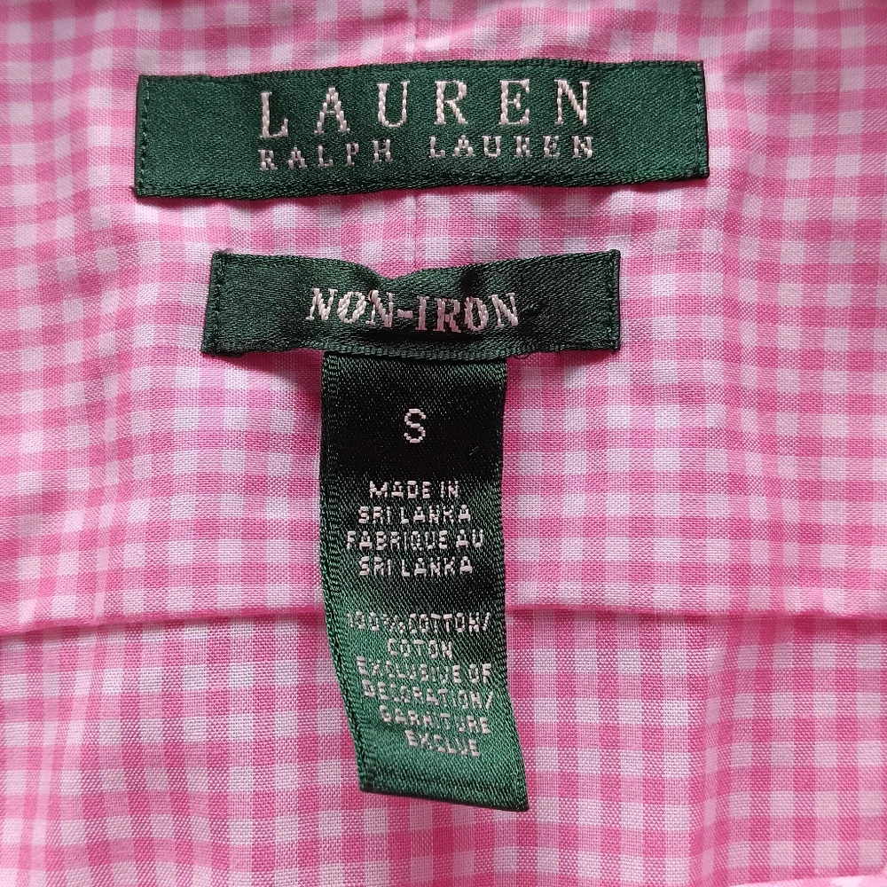 Lauren Ralph Lauren Cotton Gingham Plaid Button Down Shirt Pink White Small - Picture 2 of 12